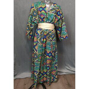 Vintage Tribal African Print Kaftan Maxi Length Dress